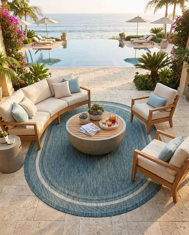 7' 10 x 10' Easy-Clean Border Indoor / Outdoor Oval Rug