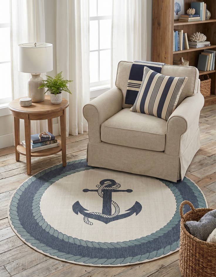 Detail image of 4' x 4' Easy-Clean Coastal Indoor / Outdoor Round Rug