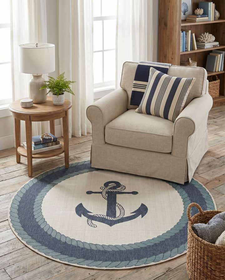 4' x 4' Easy-Clean Coastal Indoor / Outdoor Round Rug