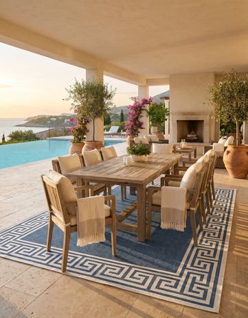Navy Blue Easy-Clean Coastal Indoor / Outdoor Rug