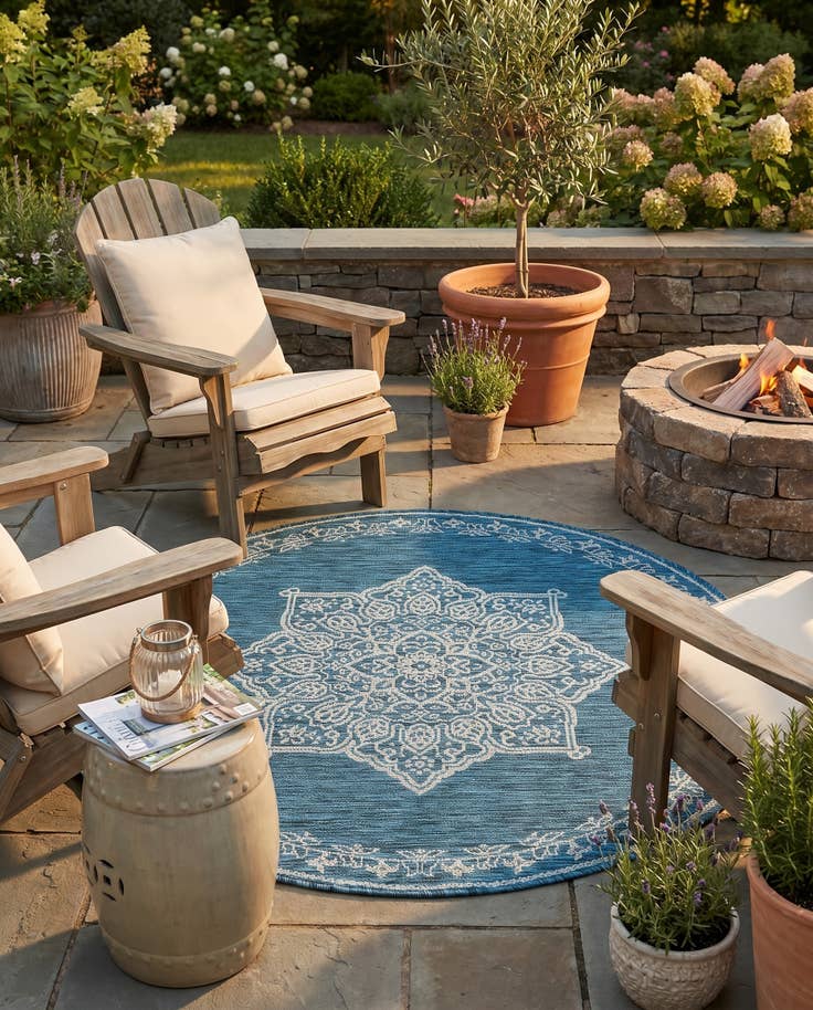 Detail image of 4' x 4' Easy-Clean Traditional Indoor / Outdoor Round Rug