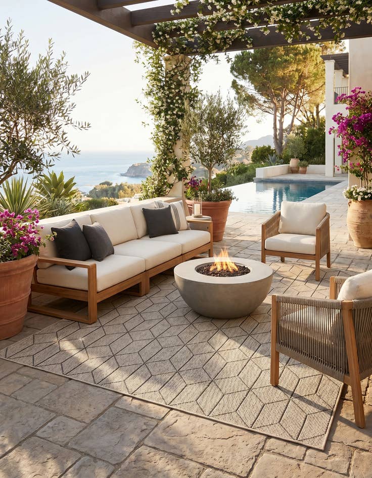 Detail image of 7' 10 x 7' 10 Easy-Clean Trellis Indoor / Outdoor Square Rug