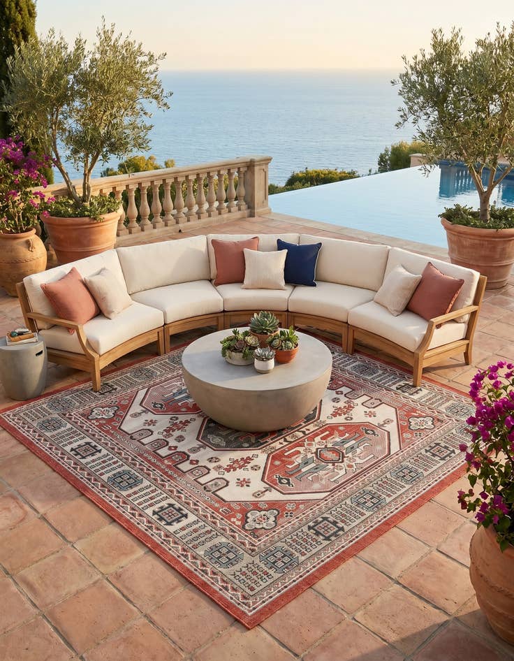 Detail image of 7' 10 x 7' 10 Easy-Clean Traditional Indoor / Outdoor Square Rug