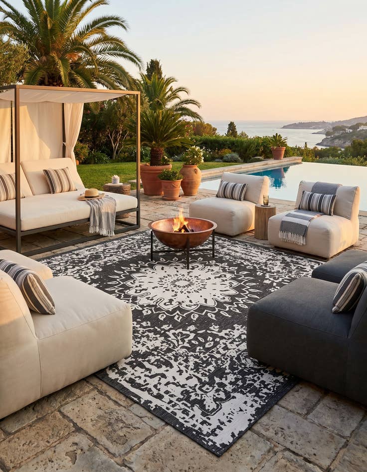 Detail image of 13' x 13' Easy-Clean Traditional Indoor / Outdoor Square Rug