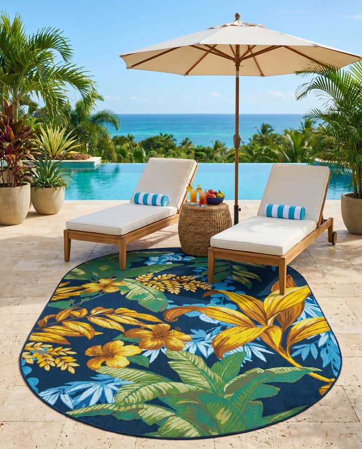 5' 3 x 8' Easy-Clean Botanical Indoor / Outdoor Oval Rug