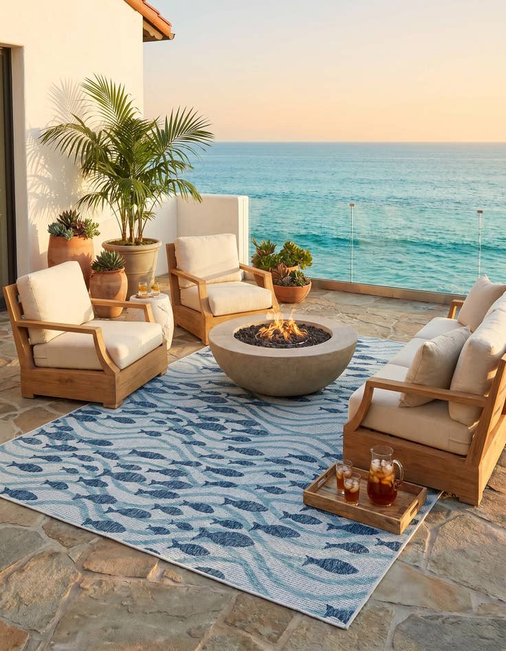 Detail image of 7' 10 x 11' Easy-Clean Coastal Indoor / Outdoor Rug