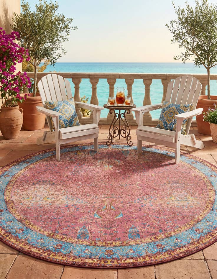 Detail image of 10' x 10' Easy-Clean Traditional Indoor / Outdoor Round Rug