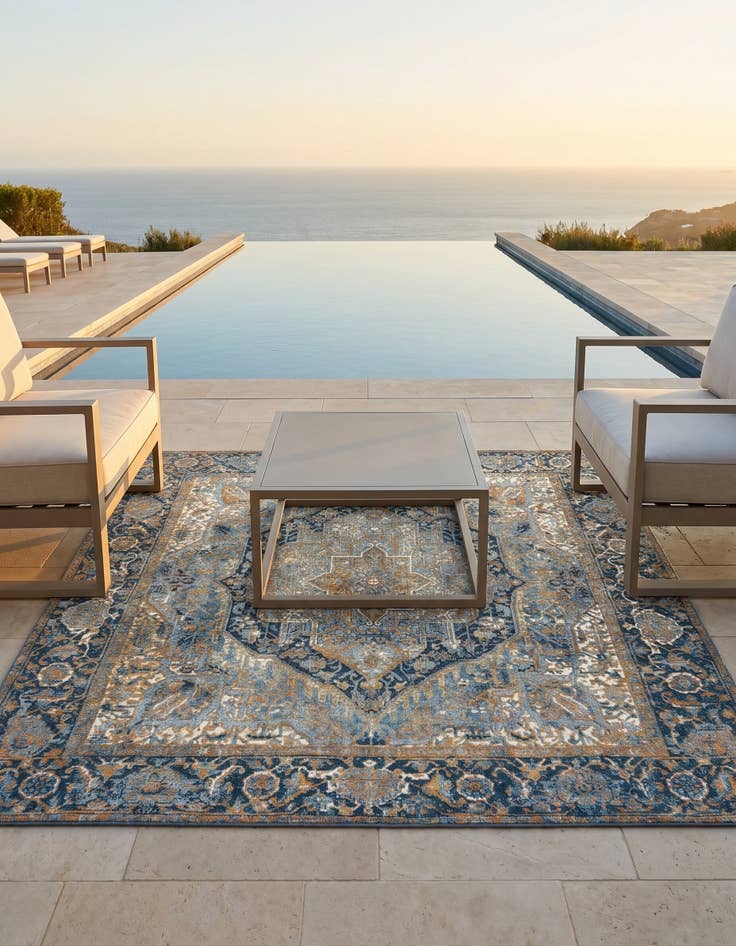 Detail image of 6' x 6' Easy-Clean Traditional Indoor / Outdoor Square Rug