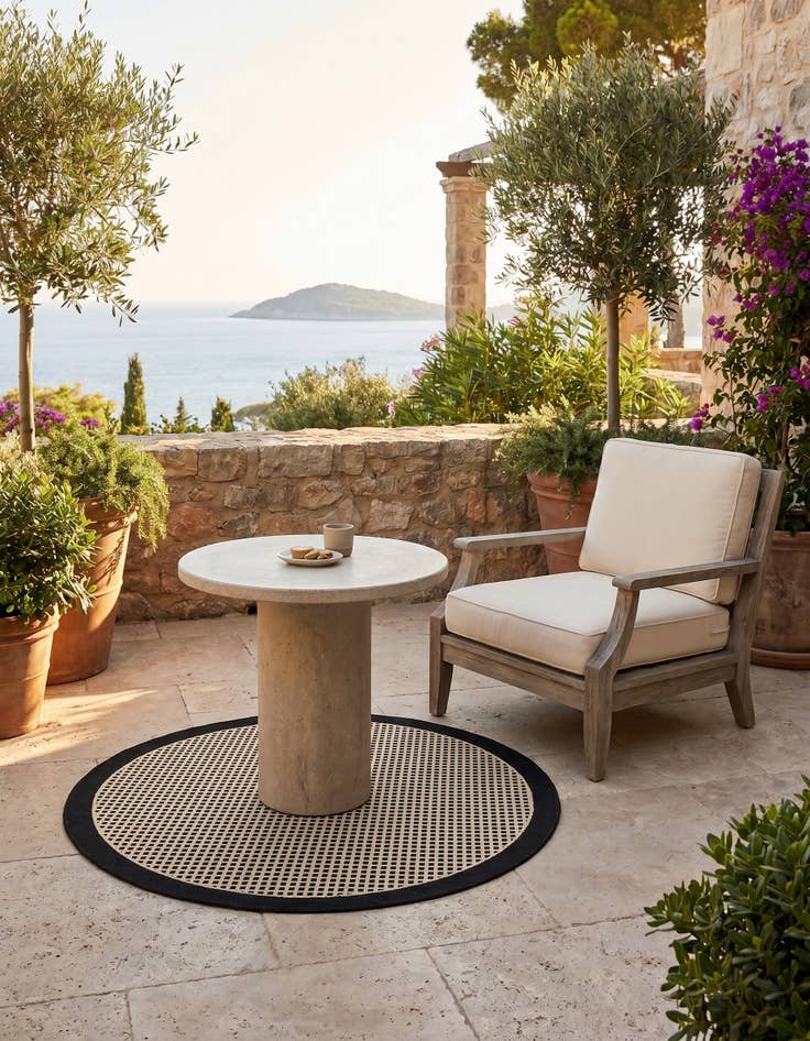 Detail image of 3' x 3' Easy-Clean Border Indoor / Outdoor Round Rug