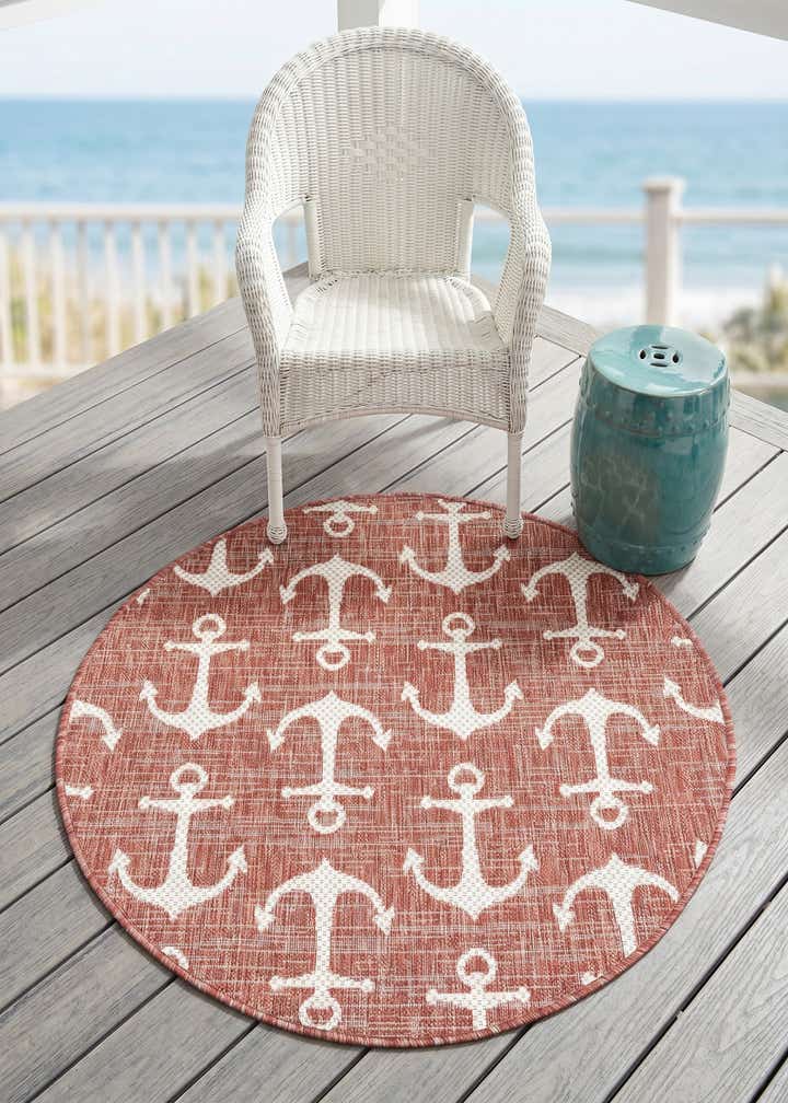 3' x 3' Easy-Clean Coastal Indoor / Outdoor Round Rug