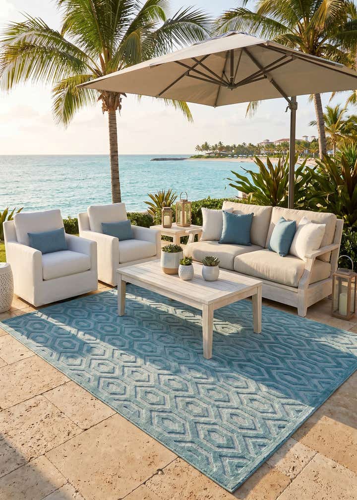 9' x 12' Easy-Clean Trellis Textured Indoor / Outdoor Rug