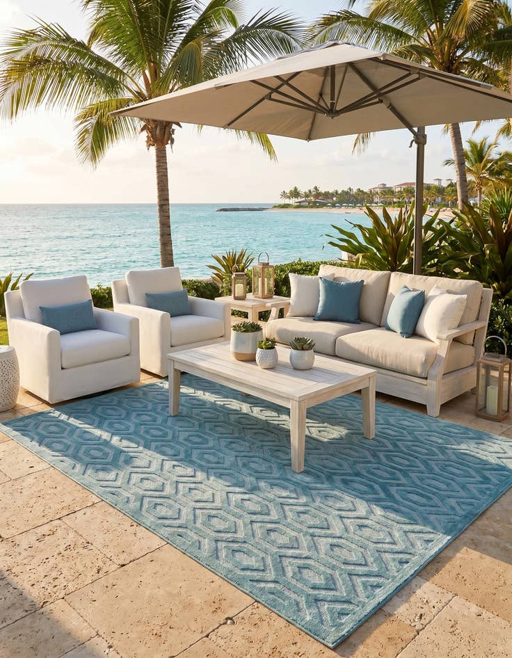 Detail image of 9' x 12' Easy-Clean Trellis Textured Indoor / Outdoor Rug