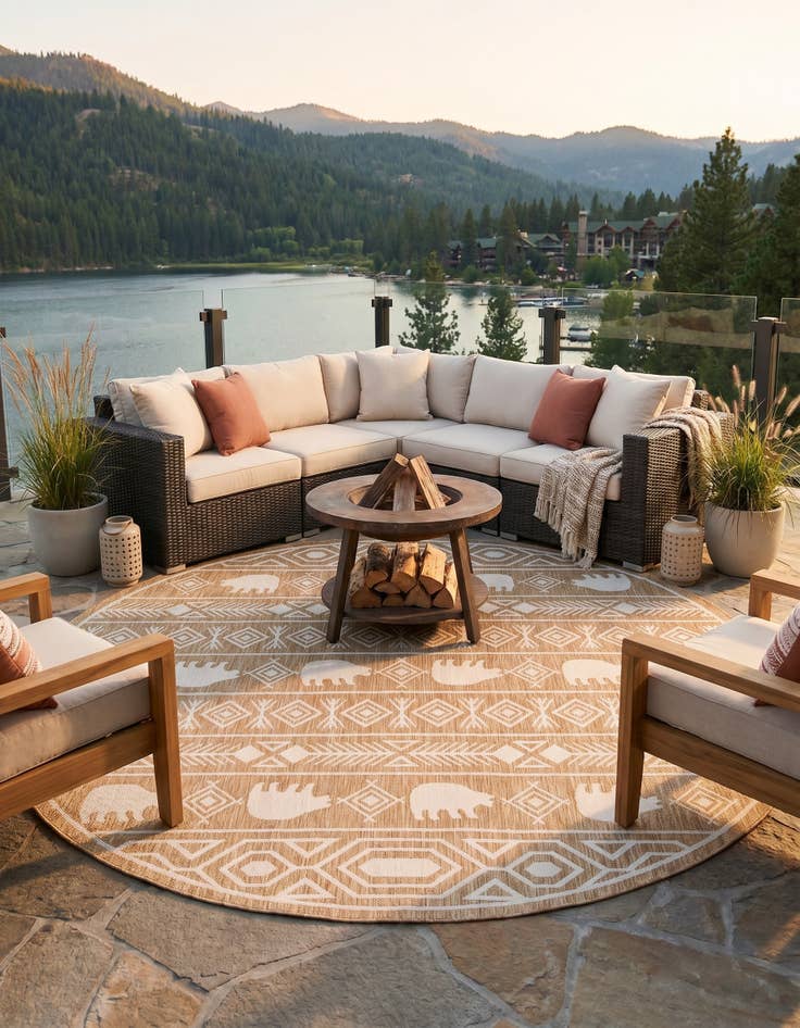 Detail image of 10' x 10' Easy-Clean Southwestern Indoor / Outdoor Round Rug