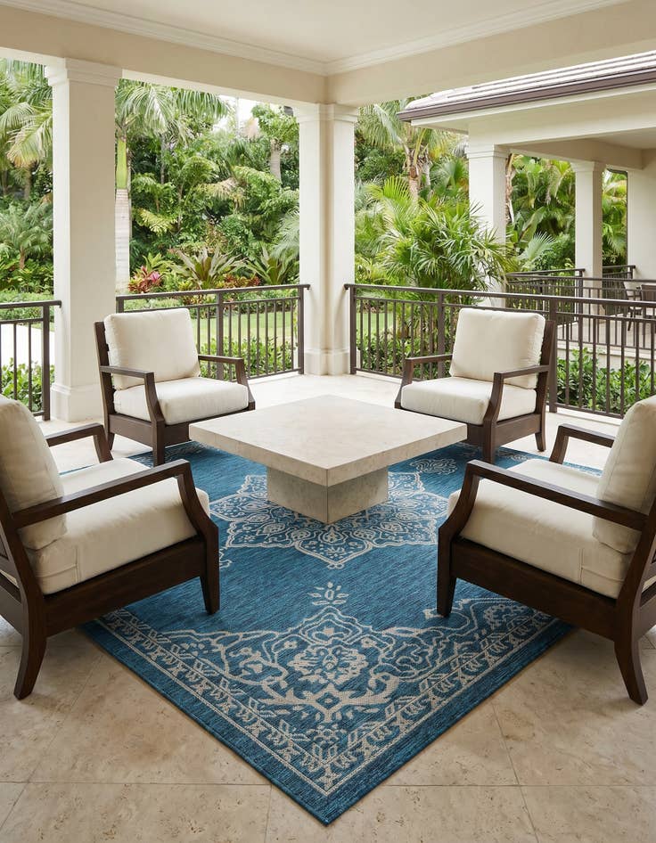 Detail image of 7' 10 x 7' 10 Easy-Clean Traditional Indoor / Outdoor Square Rug