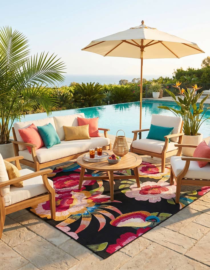 Detail image of 7' 10 x 7' 10 Easy-Clean Botanical Indoor / Outdoor Square Rug