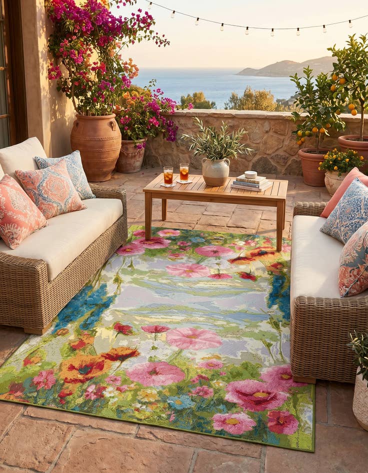 Detail image of 4' x 6' Easy-Clean Botanical Indoor / Outdoor Rug