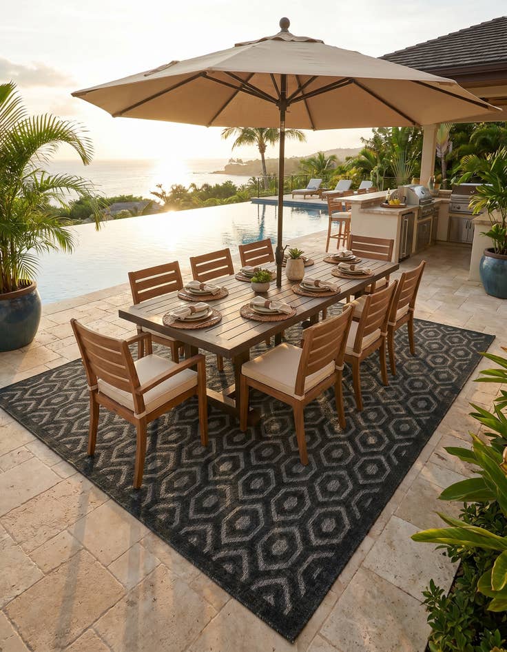 Detail image of 9' x 12' Easy-Clean Trellis Textured Indoor / Outdoor Rug