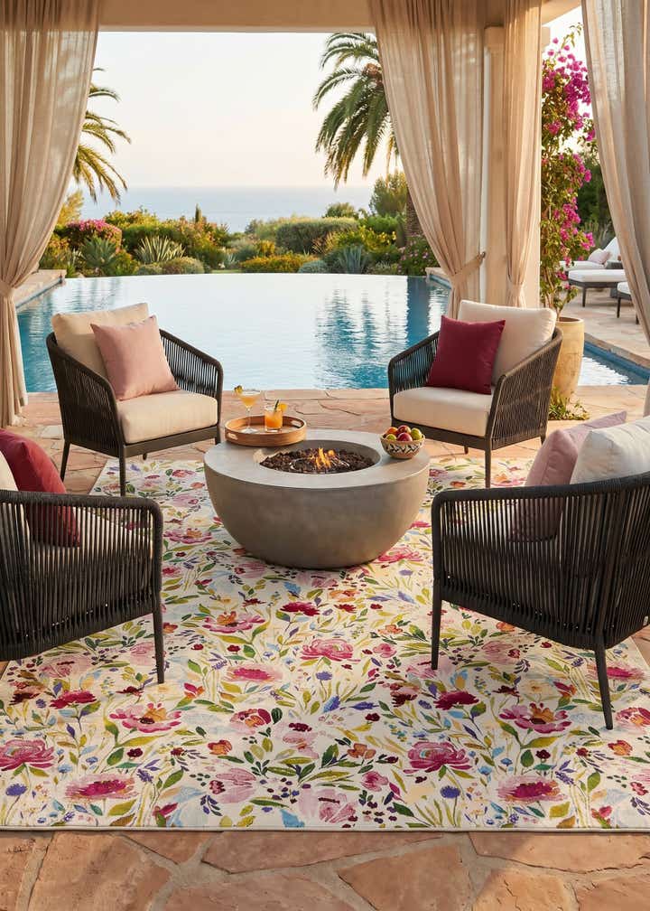 9' x 12' Easy-Clean Botanical Indoor / Outdoor Rug