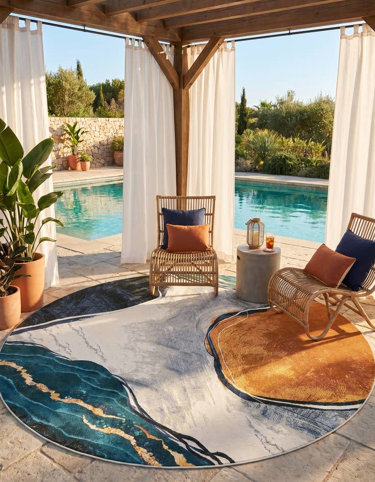 Detail image of 10' x 10' Easy-Clean Modern Indoor / Outdoor Round Rug