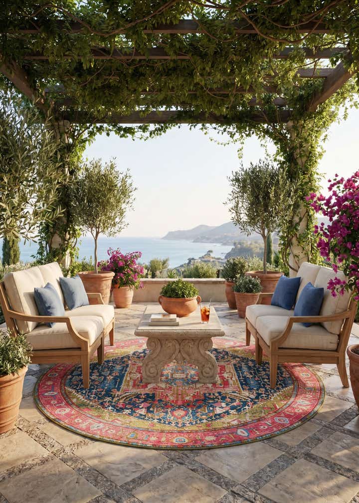 7' 10 x 7' 10 Easy-Clean Traditional Indoor / Outdoor Round Rug