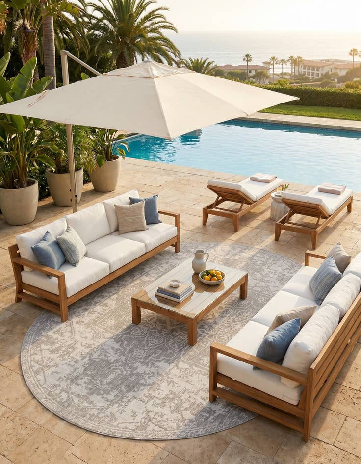 Detail image of 7' 10 x 10' Easy-Clean Jill Zarin Dubai Indoor / Outdoor Oval Rug