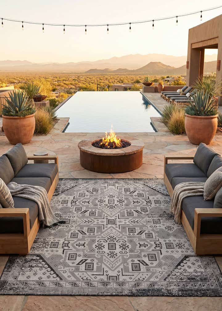 10' x 10' Easy-Clean Aztec Indoor / Outdoor Square Rug