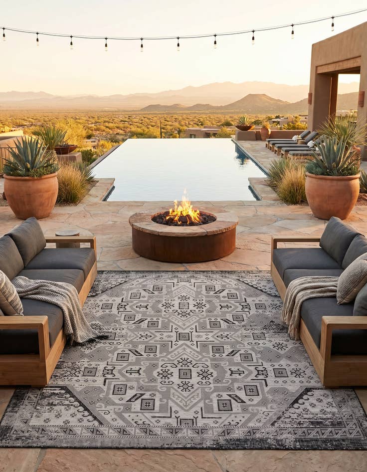 Detail image of 10' x 10' Easy-Clean Aztec Indoor / Outdoor Square Rug