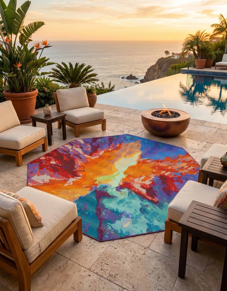 Detail image of 7' x 7' Easy-Clean Modern Indoor / Outdoor Octagon Rug