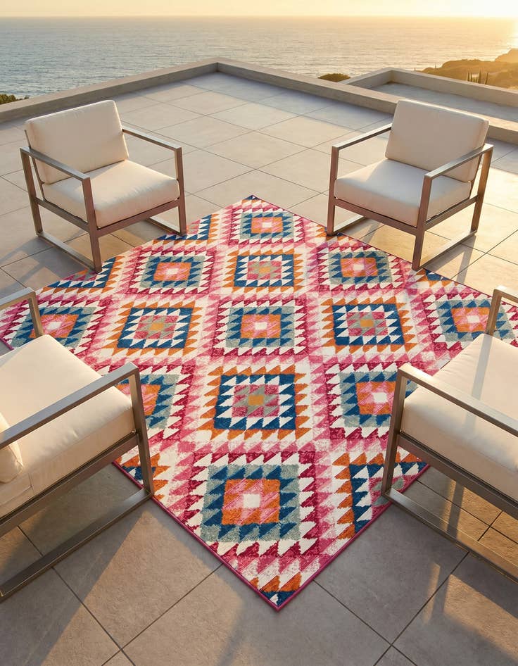 Detail image of 6' x 6' Easy-Clean Southwestern Indoor / Outdoor Square Rug