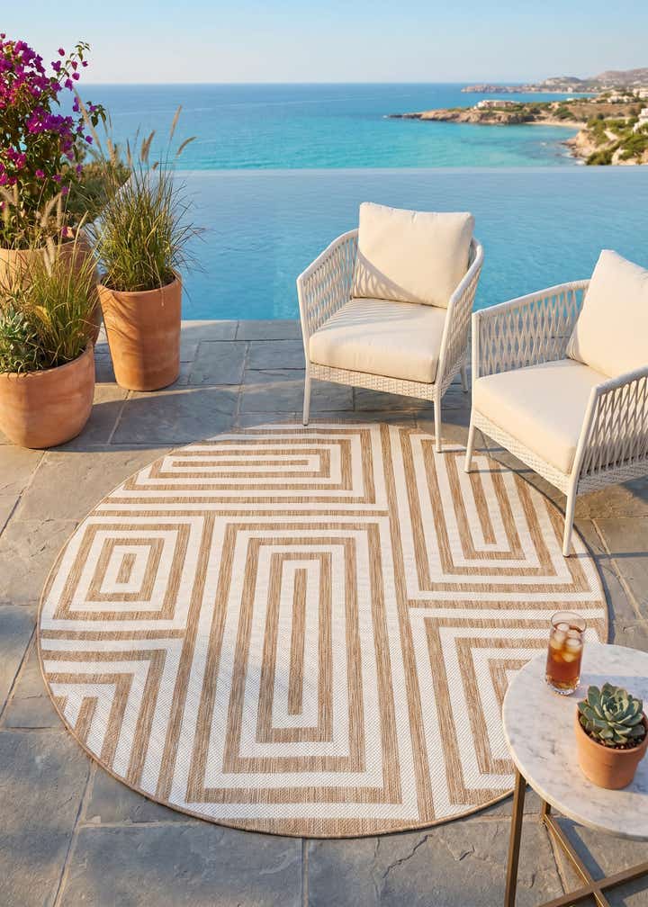 7' 10 x 7' 10 Easy-Clean Modern Indoor / Outdoor Round Rug