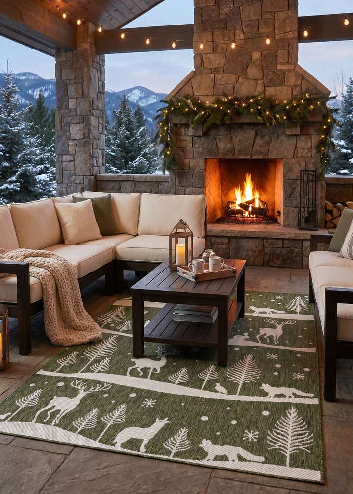 5' 3 x 7' Easy-Clean Holiday Indoor / Outdoor Rug
