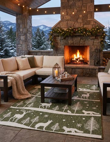 Green Easy-Clean Holiday Indoor / Outdoor Rug