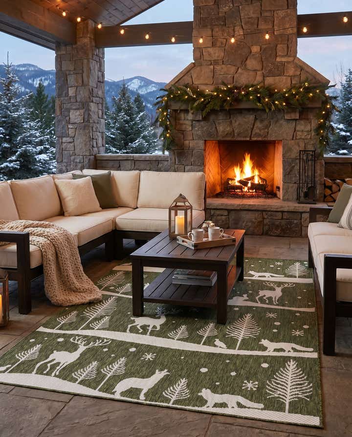 5' 3 x 7' Easy-Clean Holiday Indoor / Outdoor Rug