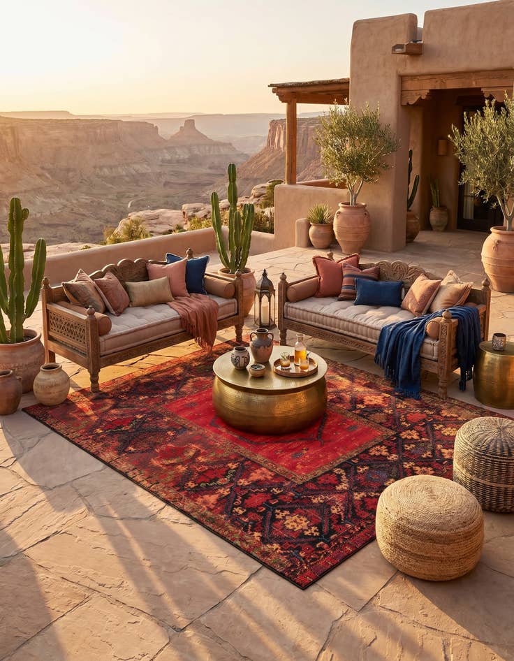 Detail image of 10' x 10' Easy-Clean Tribal Indoor / Outdoor Square Rug