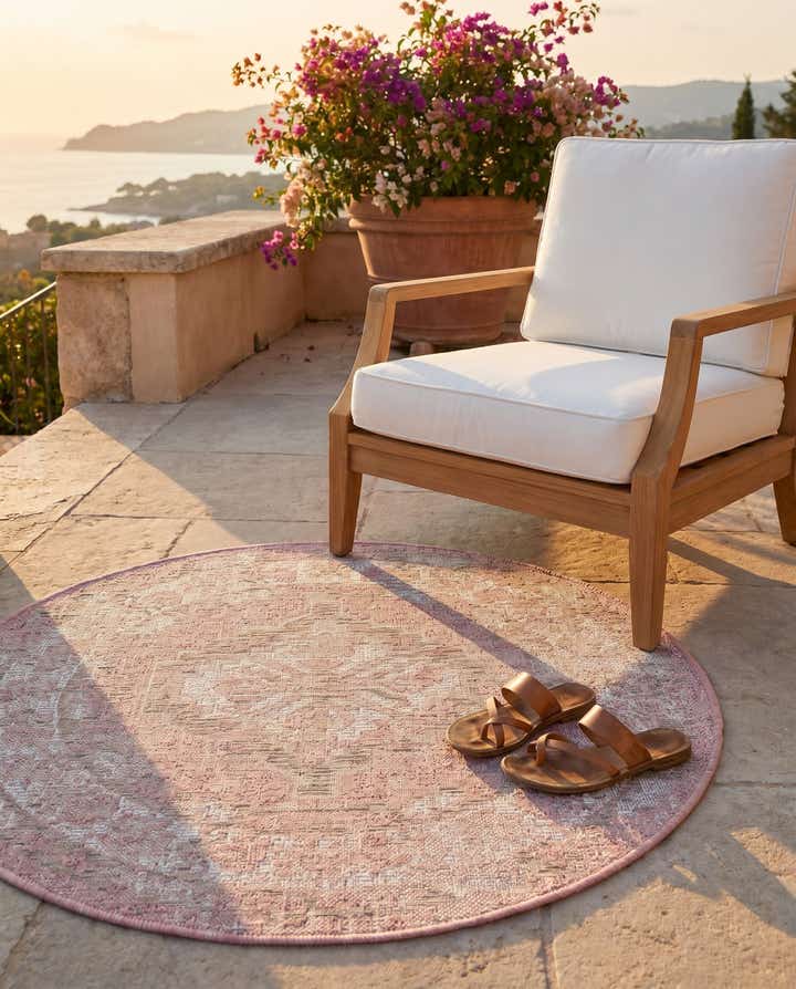 3' x 3' Easy-Clean Traditional Indoor / Outdoor Round Rug