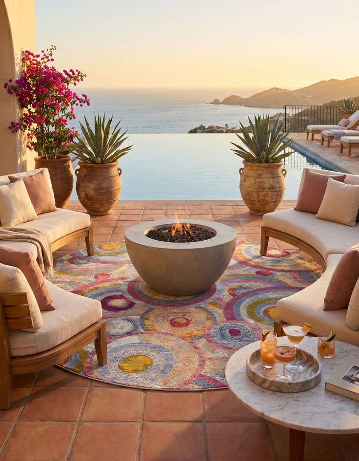 Detail image of 10' x 10' Easy-Clean Modern Indoor / Outdoor Round Rug