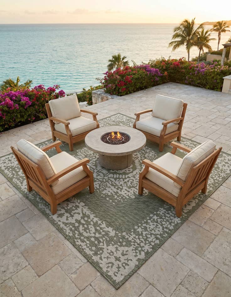 Detail image of 10' x 10' Easy-Clean Traditional Indoor / Outdoor Square Rug