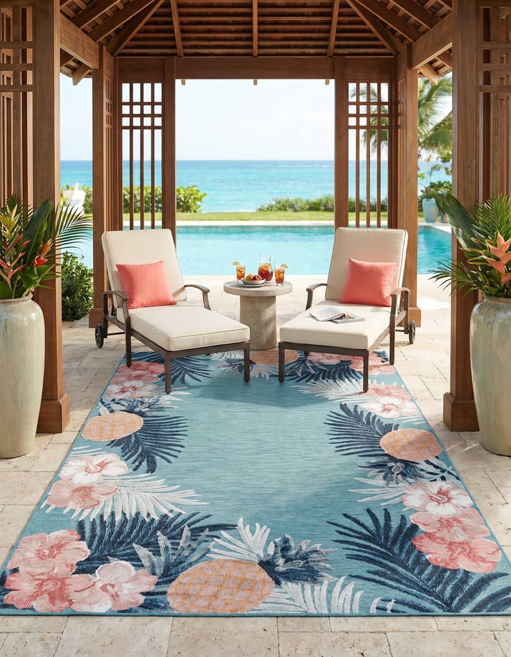 Detail image of 5' 2 x 8' Easy-Clean Botanical Indoor / Outdoor Rug