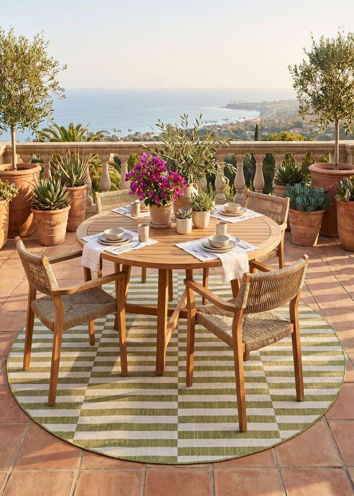 7' 10 x 7' 10 Easy-Clean Striped Indoor / Outdoor Round Rug