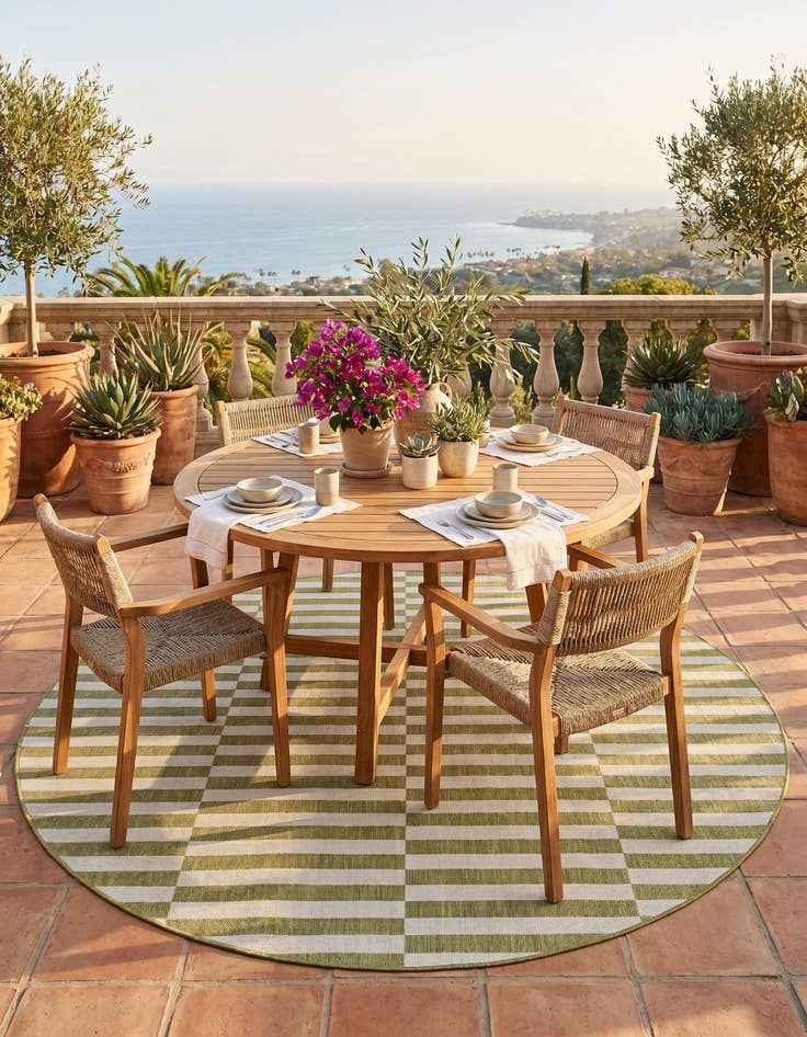 Detail image of 7' 10 x 7' 10 Easy-Clean Striped Indoor / Outdoor Round Rug