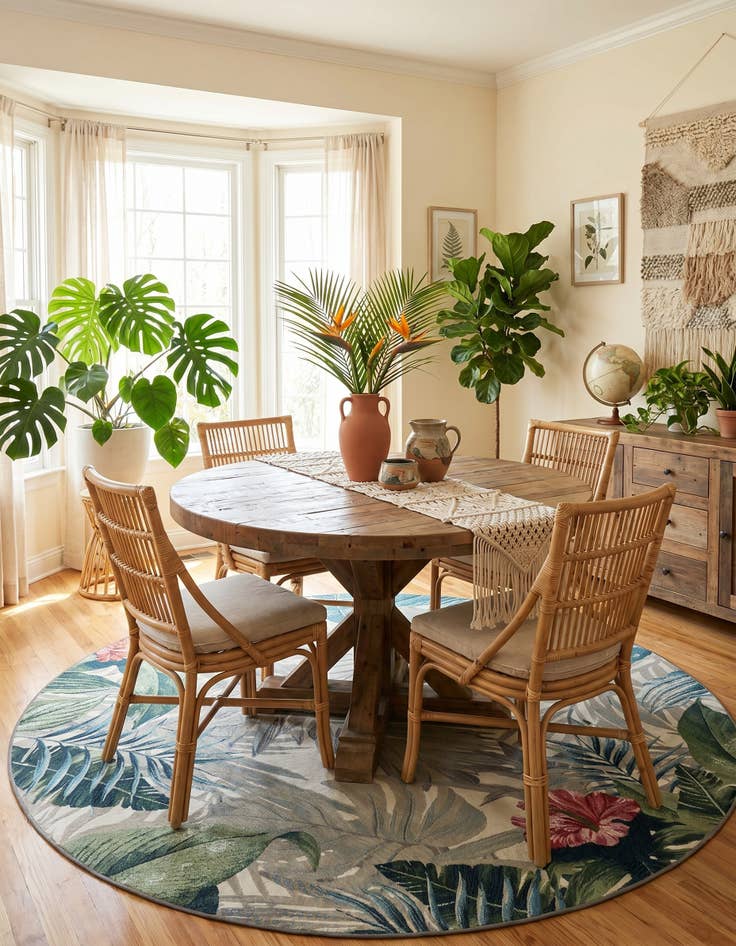 Detail image of 7' 10 x 7' 10 Easy-Clean Botanical Indoor / Outdoor Round Rug