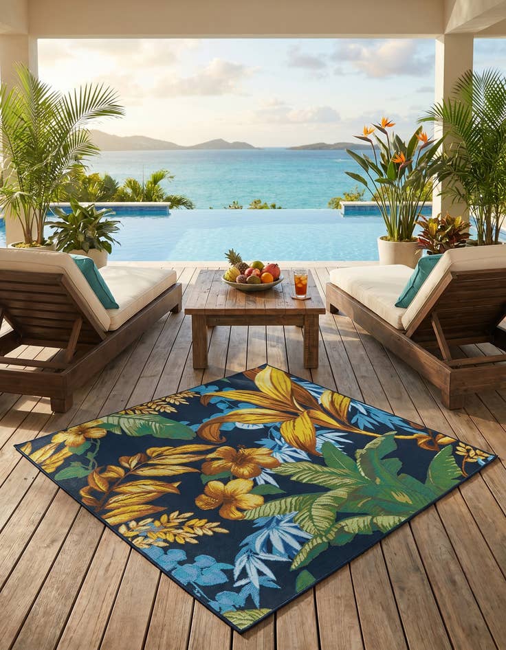 Detail image of 5' 3 x 5' 3 Easy-Clean Botanical Indoor / Outdoor Square Rug