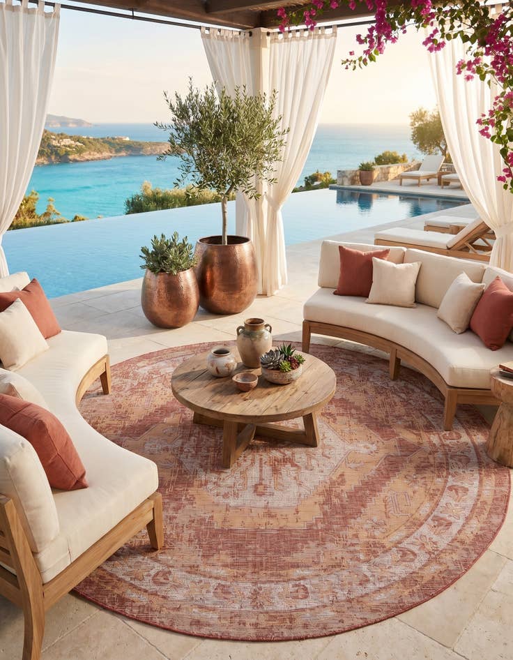 Detail image of 13' x 13' Easy-Clean Traditional Indoor / Outdoor Round Rug