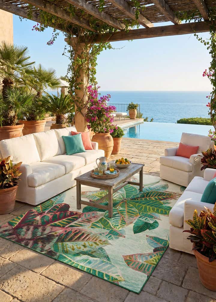 7' 10 x 10' Easy-Clean Botanical Indoor / Outdoor Rug