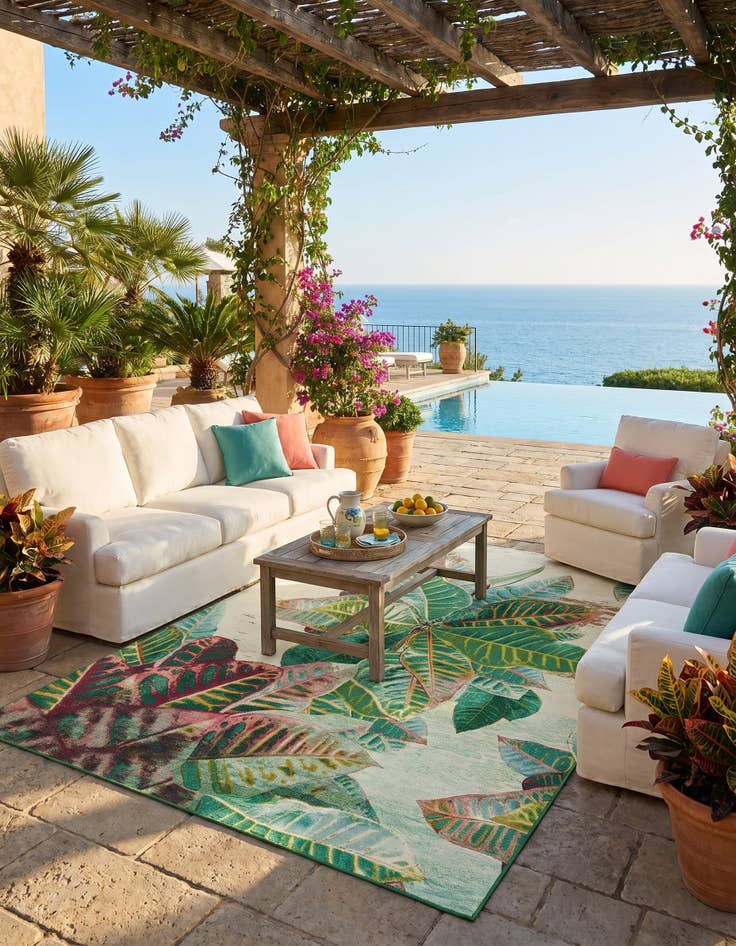 Detail image of 7' 10 x 10' Easy-Clean Botanical Indoor / Outdoor Rug