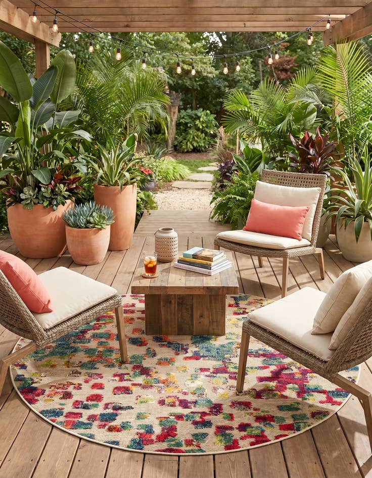 Detail image of 6' x 6' Easy-Clean Casablanca Indoor / Outdoor Round Rug