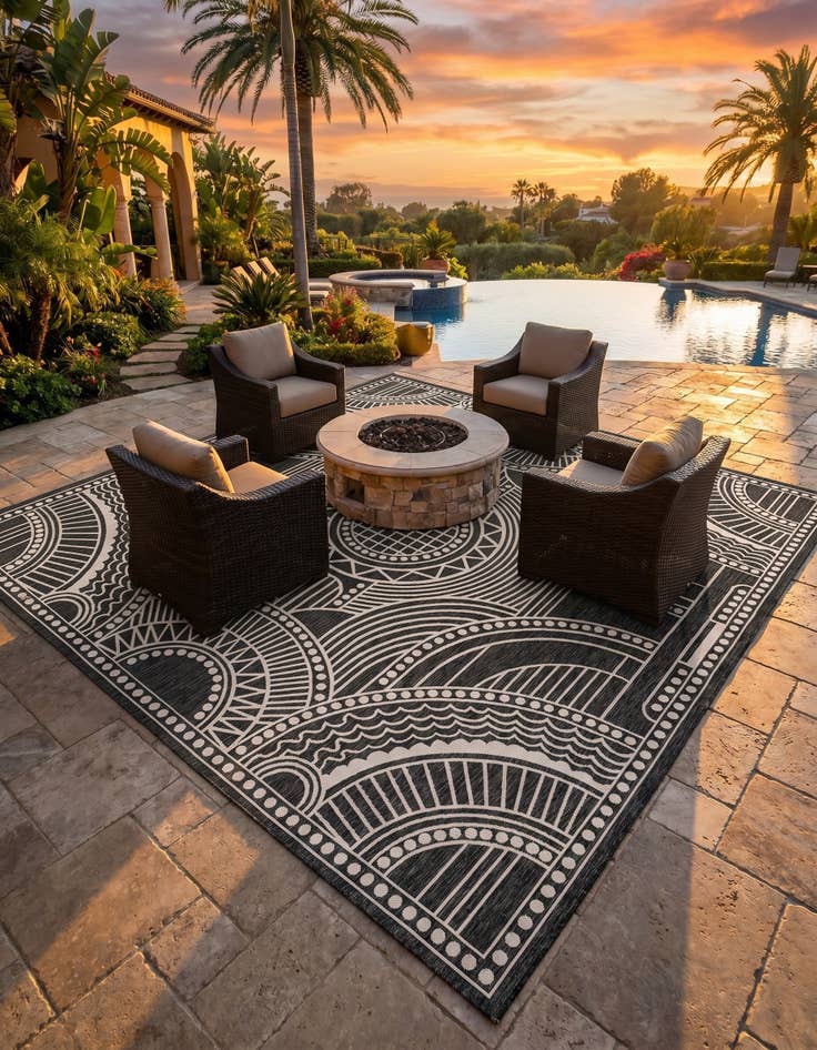 Detail image of 13' x 13' Easy-Clean Traditional Indoor / Outdoor Square Rug