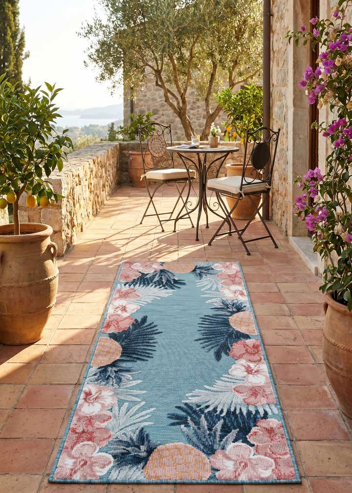 2' 2 x 5' 3 Easy-Clean Botanical Indoor / Outdoor Runner Rug