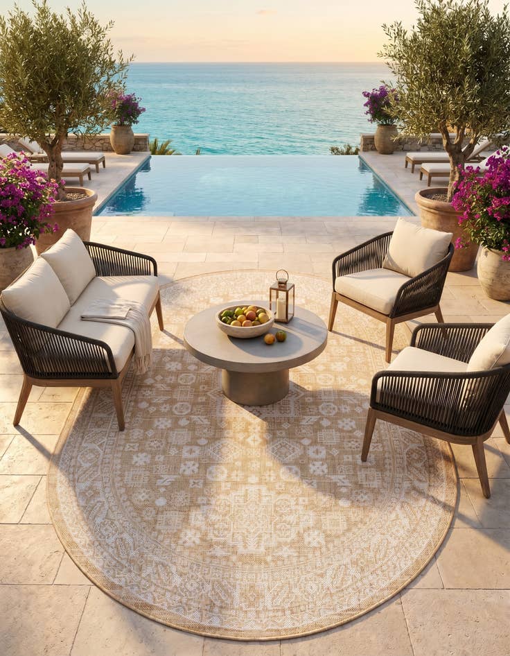 Detail image of 5' 3 x 8' Easy-Clean Aztec Indoor / Outdoor Oval Rug