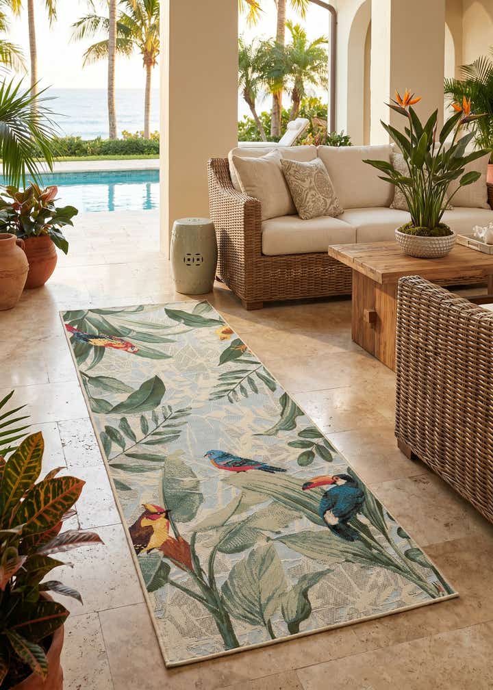 2' 7 x 7' Easy-Clean Botanical Indoor / Outdoor Runner Rug